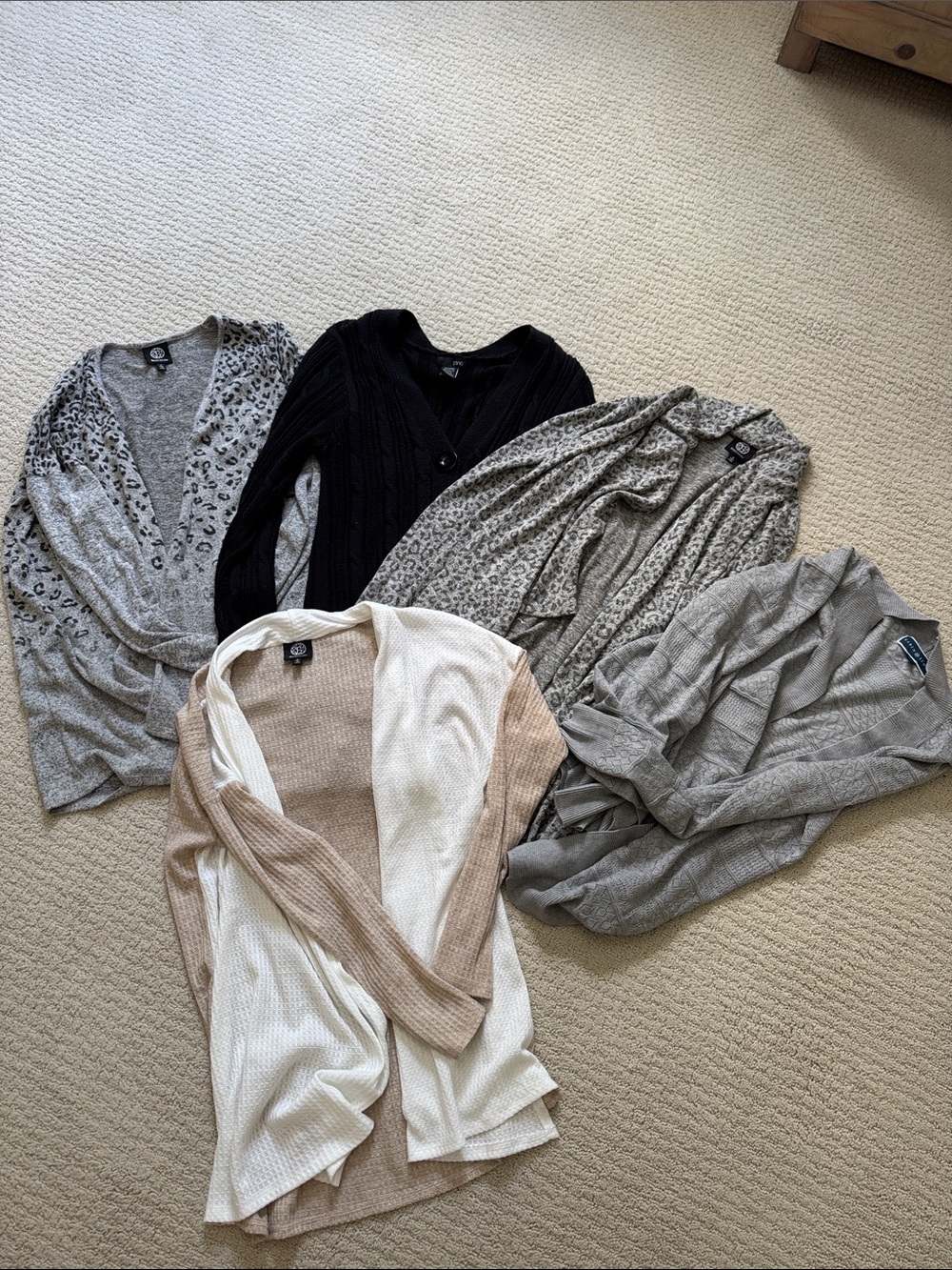 bobeau Women’s Cardigan Bundle - Black, Gray, Cream, Taupe